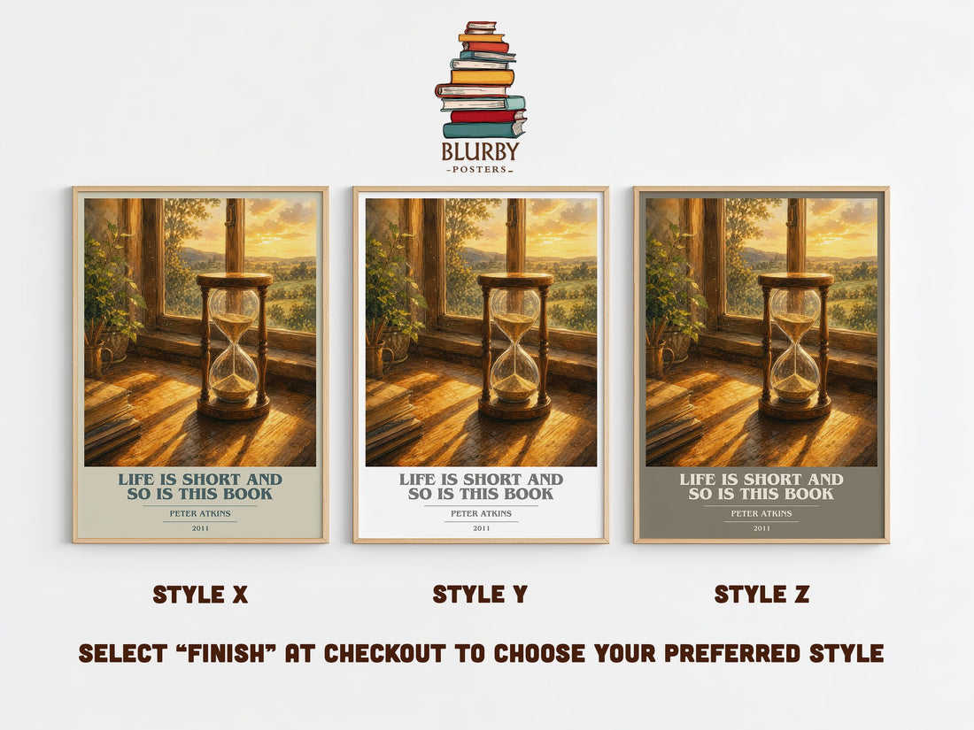Life Is Short And So Is This Book book cover print in frame leaning in hallway – non fiction wall art (mockup)