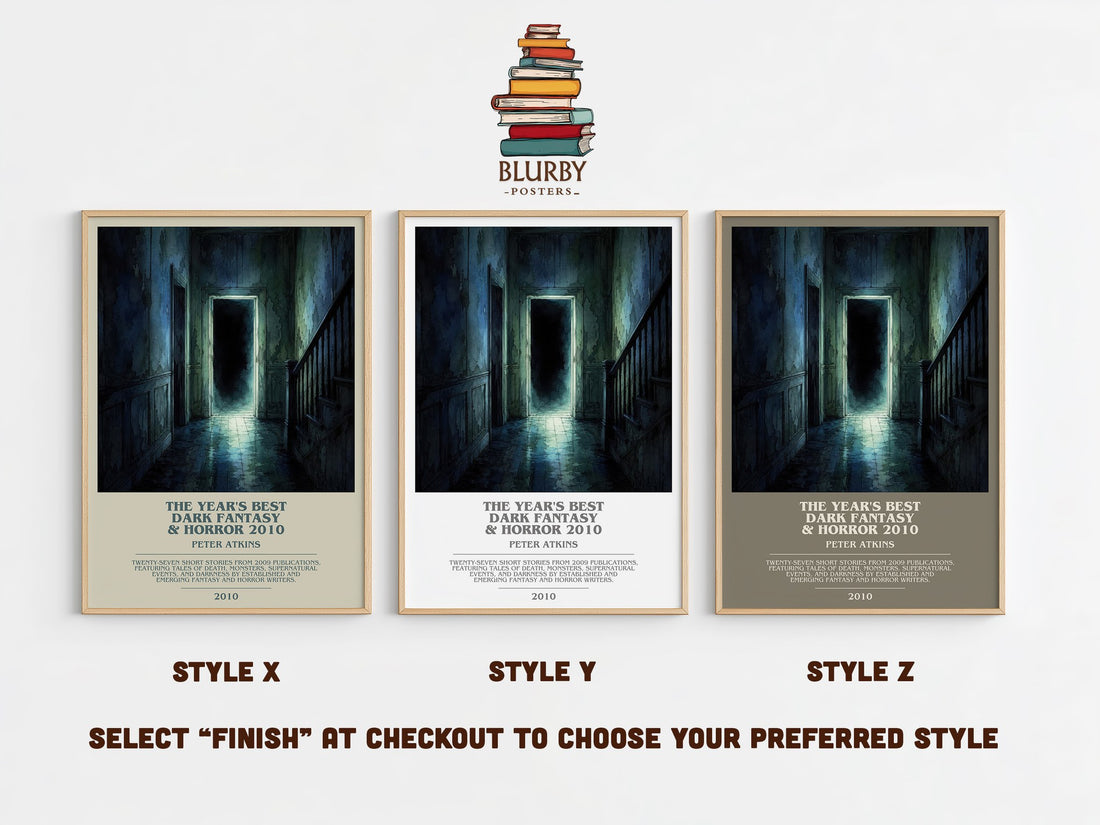 The Year's Best Dark Fantasy & Horror 2010 bookish print in frame leaning in hallway – horror wall art (mockup)