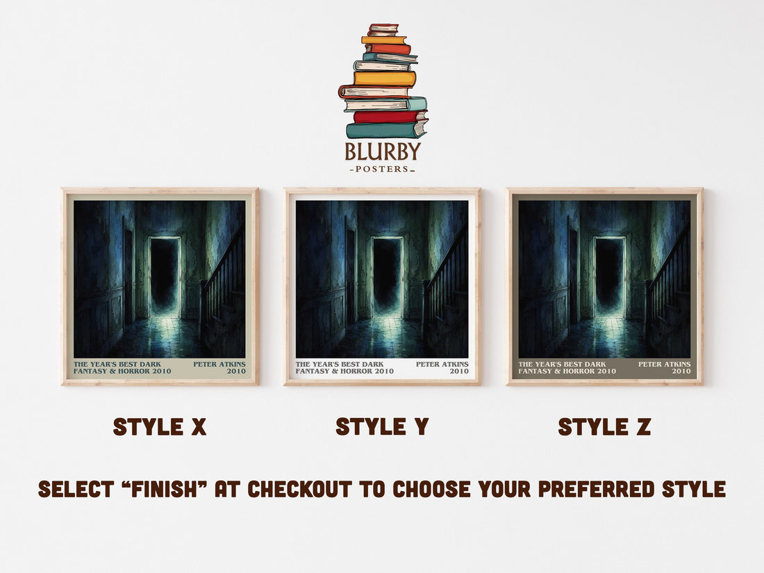 The Year's Best Dark Fantasy & Horror 2010 literary print in frame leaning in hallway – horror wall art (mockup)