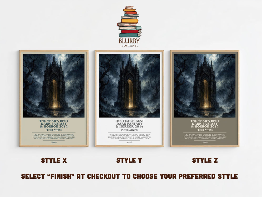 The Year's Best Dark Fantasy & Horror 2014 bookish print in frame leaning in hallway – horror wall art (mockup)