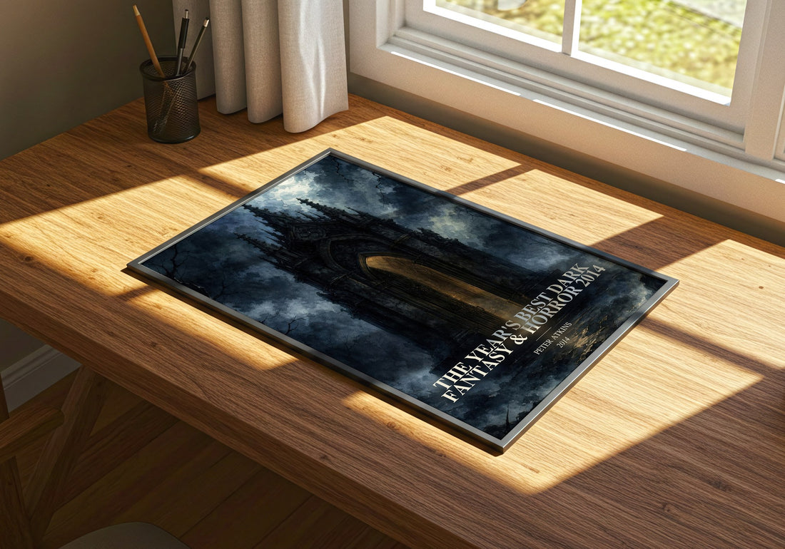 The Year's Best Dark Fantasy & Horror 2014 watercolour book poster framed on wall – horror wall art