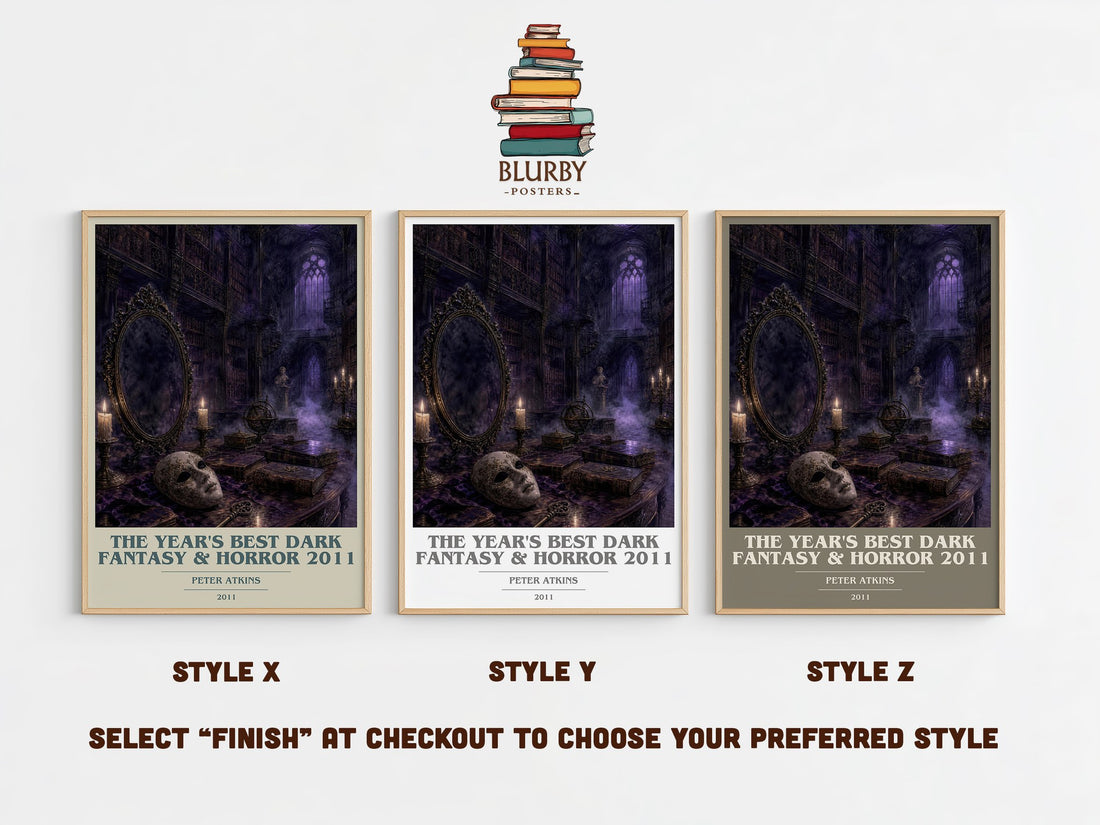 The Year's Best Dark Fantasy & Horror 2011 book cover print in frame leaning in hallway – horror wall art (mockup)