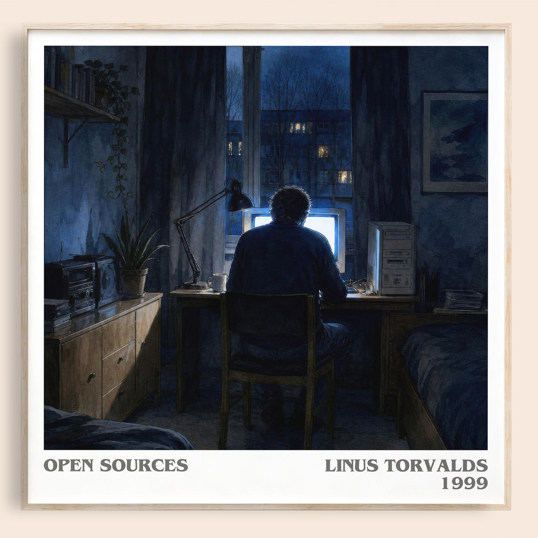 Open sources literary book poster by Linus Torvalds – framed literary art print