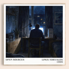 Open sources literary book poster by Linus Torvalds – framed literary art print
