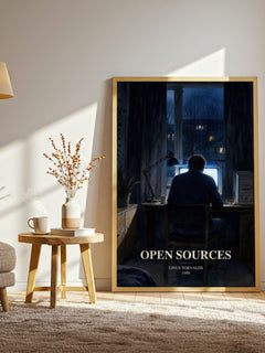 Open sources watercolour print in frame leaning in hallway – non fiction wall art