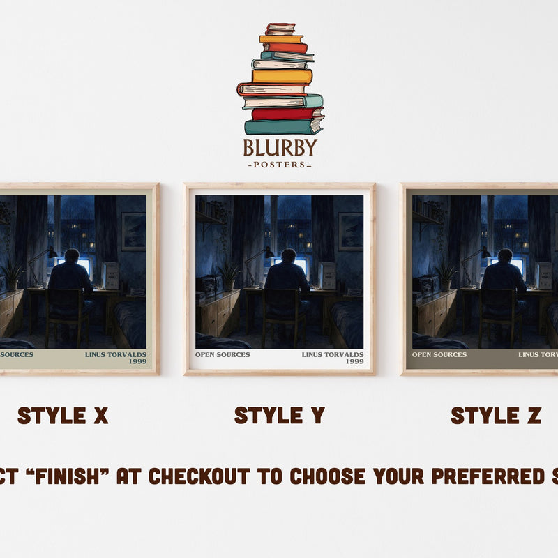 Open sources literary print in frame leaning in hallway – non fiction wall art