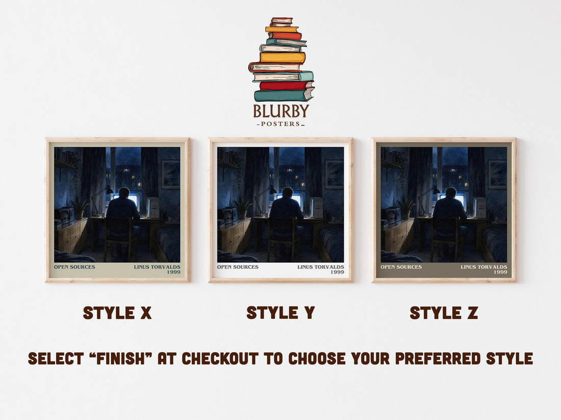 Open sources literary print in frame leaning in hallway – non fiction wall art (mockup)
