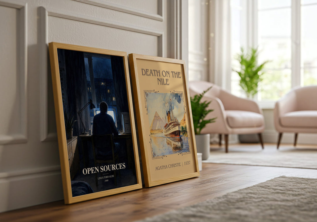 Open sources watercolour print framed by window – literary home decor