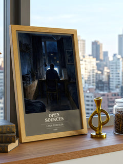 Open sources book cover print framed by window – literary home decor