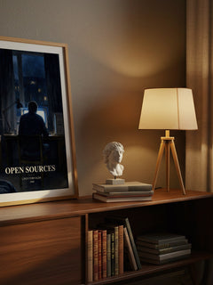 Open sources watercolour print on bookshelf – Linus Torvalds fan gift