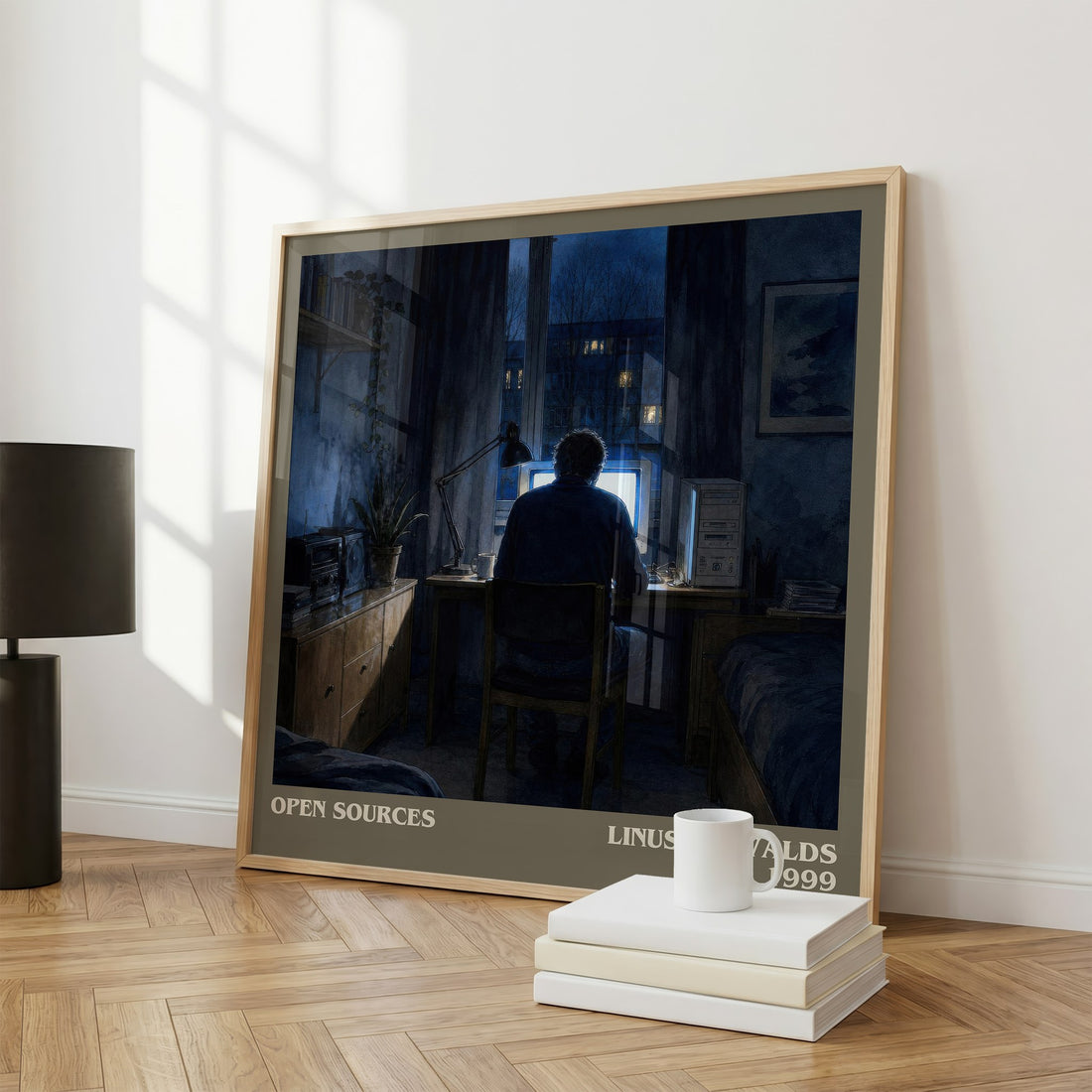 Open sources literary print framed by window – literary home decor