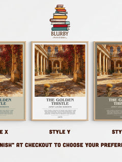 The Golden Thistle bookish print in frame leaning in hallway – romance wall art