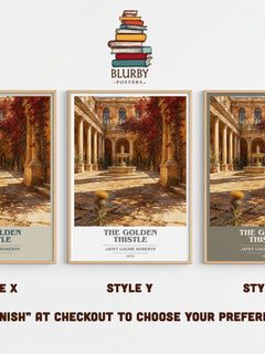 The Golden Thistle book cover print in frame leaning in hallway – romance wall art