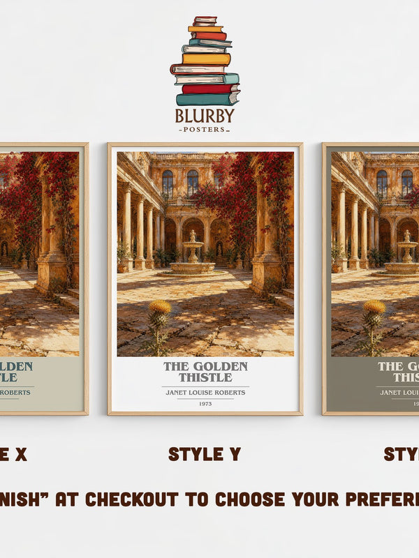 The Golden Thistle book cover print in frame leaning in hallway – romance wall art