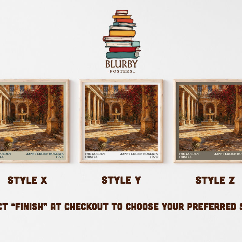 The Golden Thistle literary print in frame leaning in hallway – romance wall art