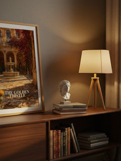 The Golden Thistle watercolour print on bookshelf – Janet Louise Roberts fan gift