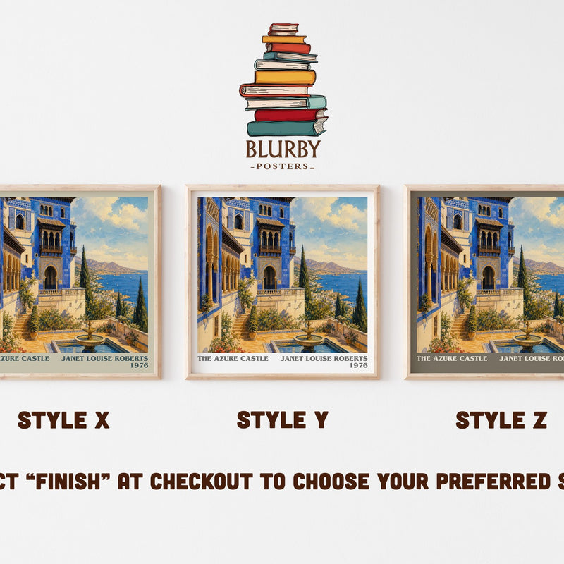 The Azure Castle literary print in frame leaning in hallway – romance wall art
