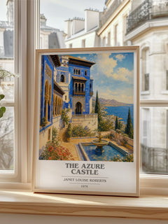 The Azure Castle book cover poster colour and style options – Janet Louise Roberts book art