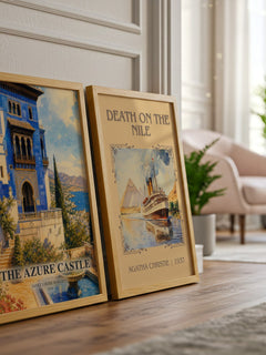 The Azure Castle watercolour print framed by window – literary home decor