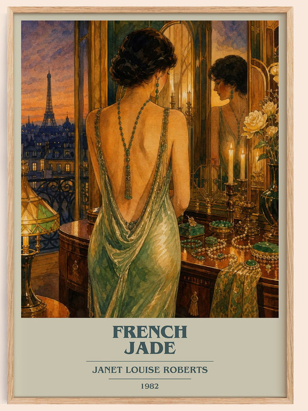 French Jade book cover book poster by Janet Louise Roberts – framed literary art print