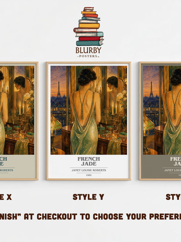 French Jade book cover print in frame leaning in hallway – romance wall art