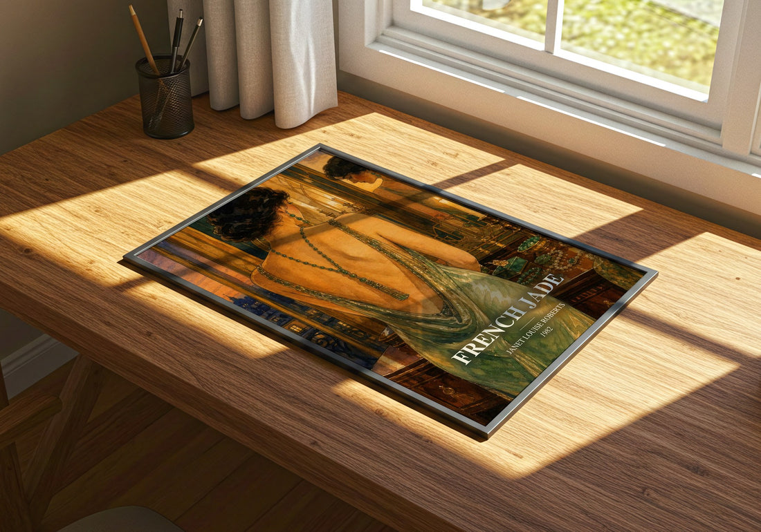 French Jade watercolour book poster framed on wall – romance wall art