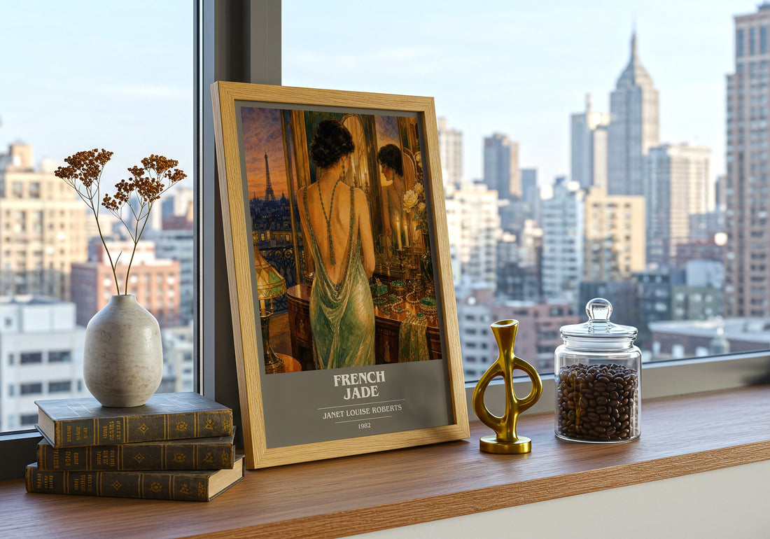 French Jade book cover print framed by window – literary home decor