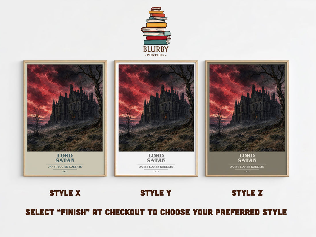 Lord Satan book cover print in frame leaning in hallway – romance wall art (mockup)