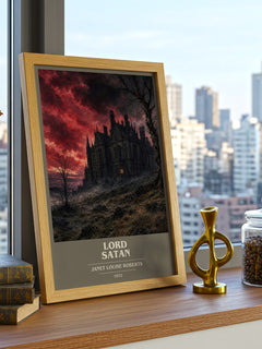 Lord Satan book cover print framed by window – literary home decor