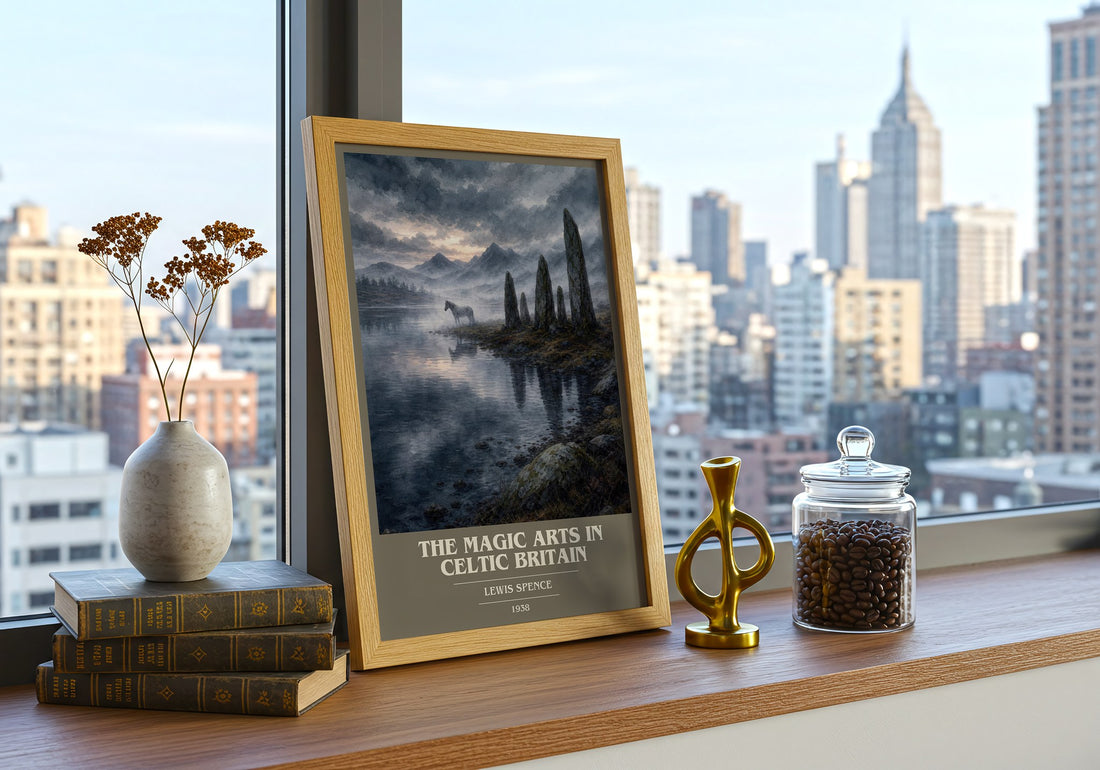 The magic arts in Celtic Britain book cover print framed by window – literary home decor