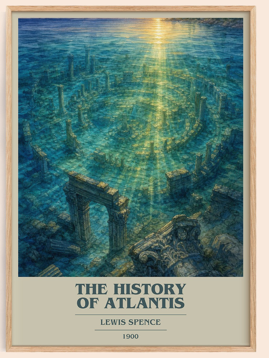 The history of Atlantis book cover book poster by Lewis Spence – framed literary art print