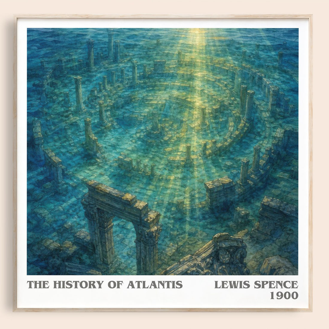 The history of Atlantis literary book poster by Lewis Spence – framed literary art print