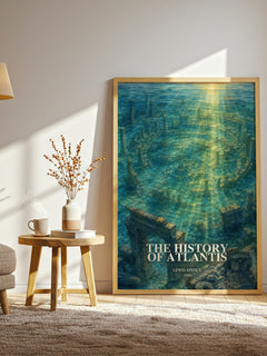 The history of Atlantis watercolour print in frame leaning in hallway – non fiction wall art