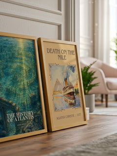 The history of Atlantis watercolour print framed by window – literary home decor