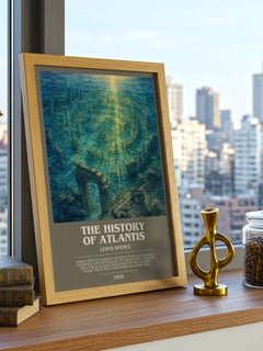 The history of Atlantis bookish print framed by window – literary home decor