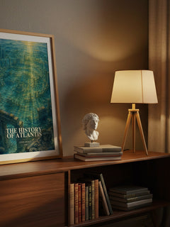 The history of Atlantis watercolour print on bookshelf – Lewis Spence fan gift