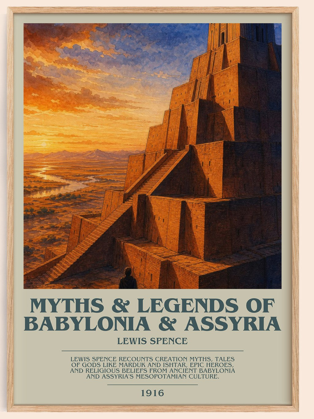 Myths & legends of Babylonia & Assyria bookish book poster by Lewis Spence – framed literary art print
