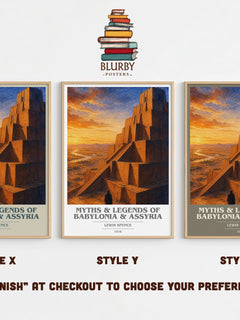 Myths & legends of Babylonia & Assyria book cover print in frame leaning in hallway – non fiction wall art