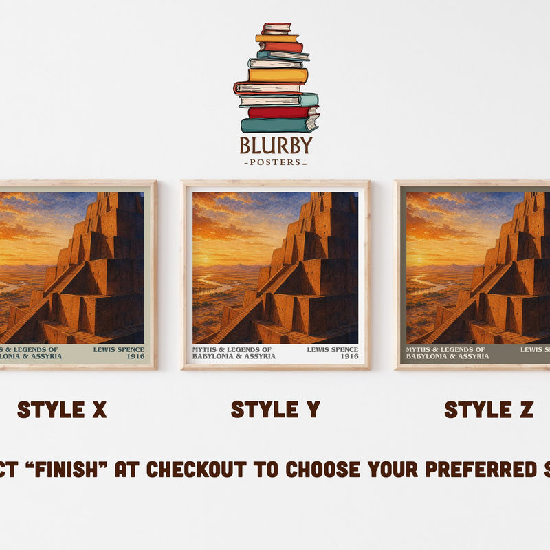 Myths & legends of Babylonia & Assyria literary print in frame leaning in hallway – non fiction wall art