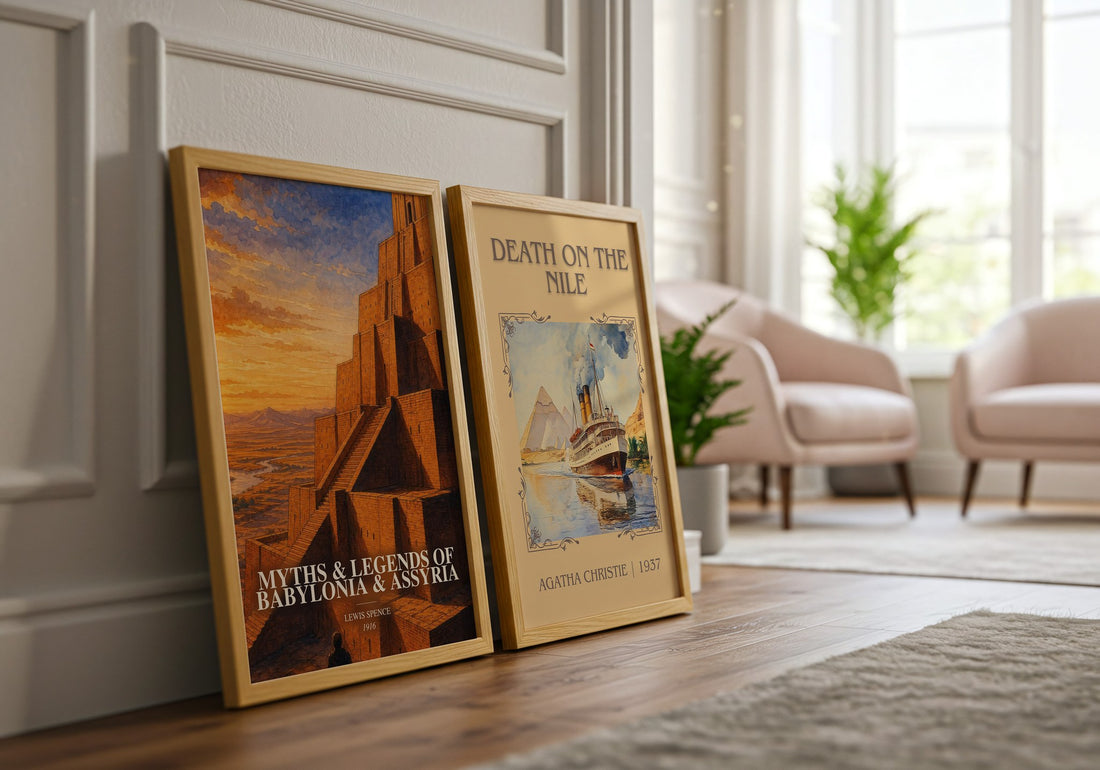 Myths & legends of Babylonia & Assyria watercolour print framed by window – literary home decor