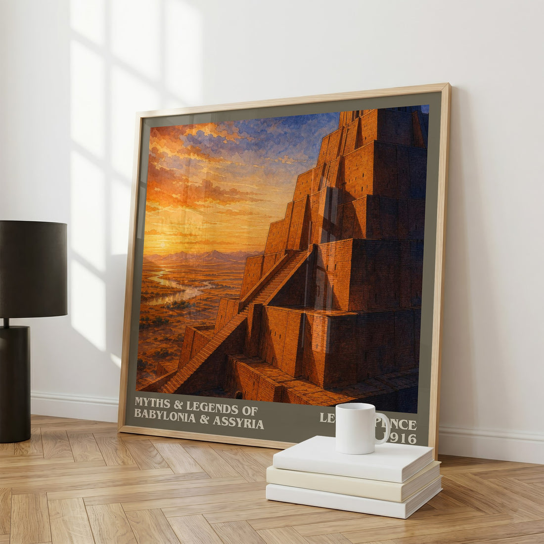 Myths & legends of Babylonia & Assyria literary print framed by window – literary home decor