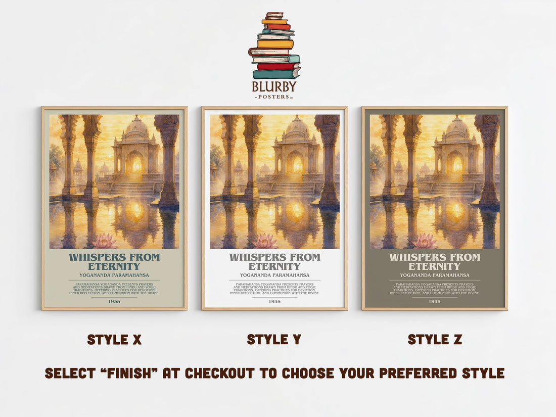 Whispers from Eternity bookish print in frame leaning in hallway – philosophy wall art (mockup)
