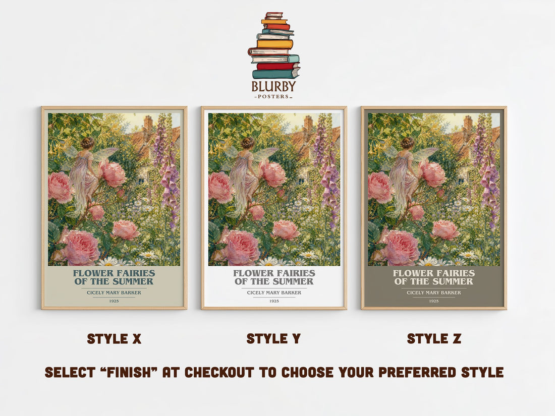 Flower Fairies of the Summer book cover print in frame leaning in hallway – childrens wall art (mockup)