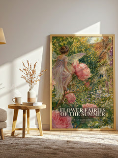 Flower Fairies of the Summer watercolour print in frame leaning in hallway – childrens wall art
