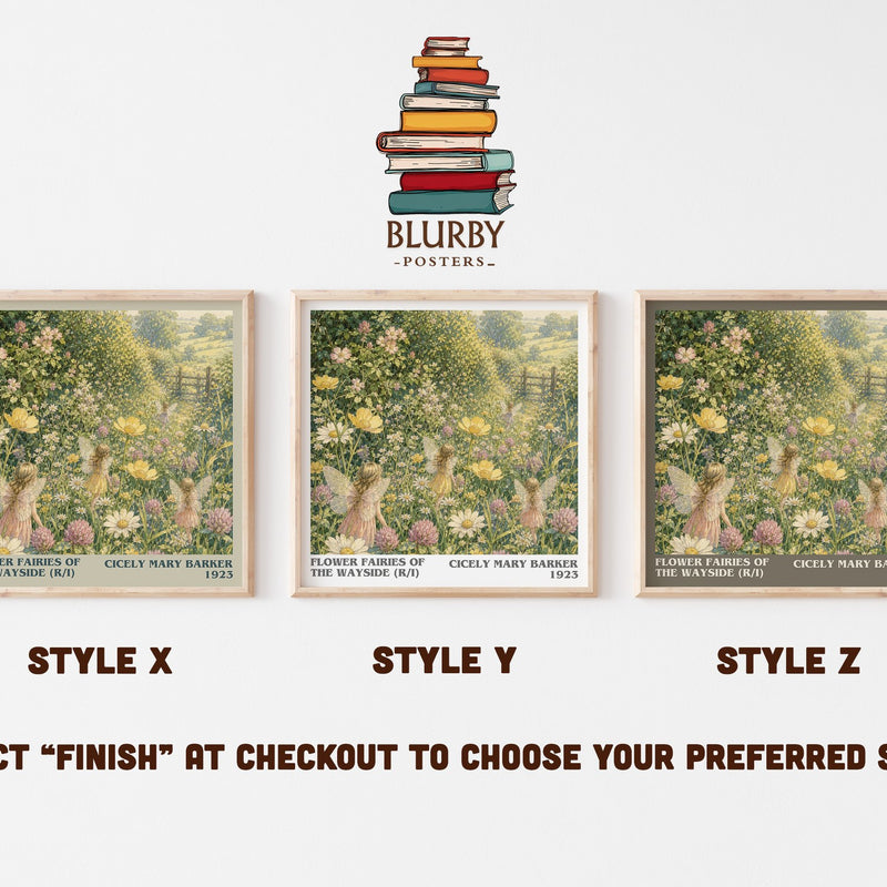 Flower Fairies of the Wayside (R/I) literary print in frame leaning in hallway – childrens wall art