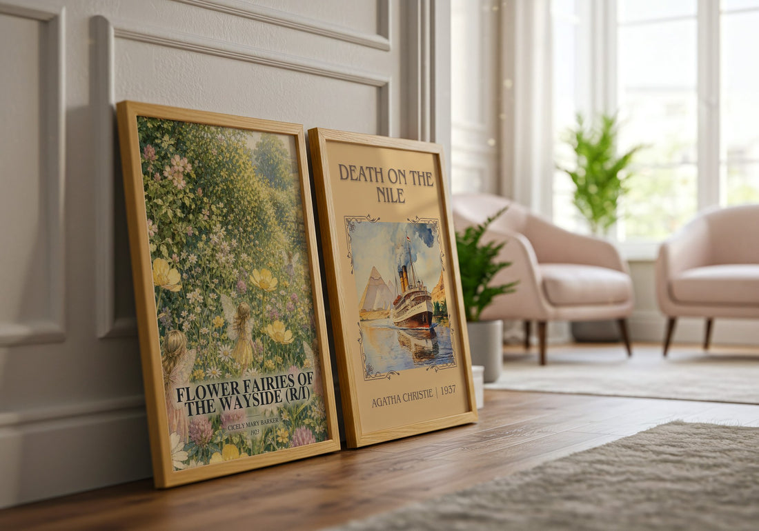 Flower Fairies of the Wayside (R/I) watercolour print framed by window – literary home decor