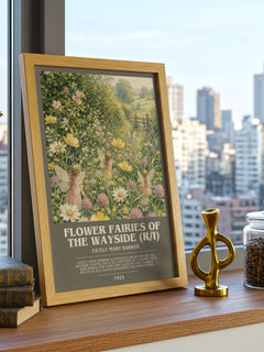 Flower Fairies of the Wayside (R/I) bookish print framed by window – literary home decor