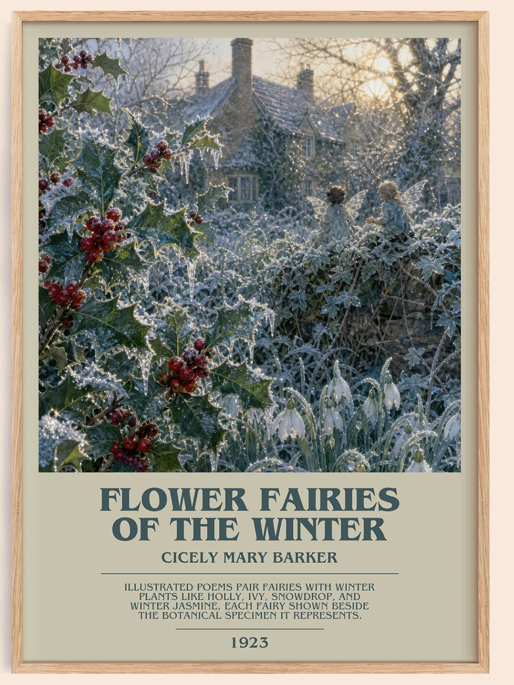 Flower Fairies of the Winter bookish book poster by Cicely Mary Barker – framed literary art print