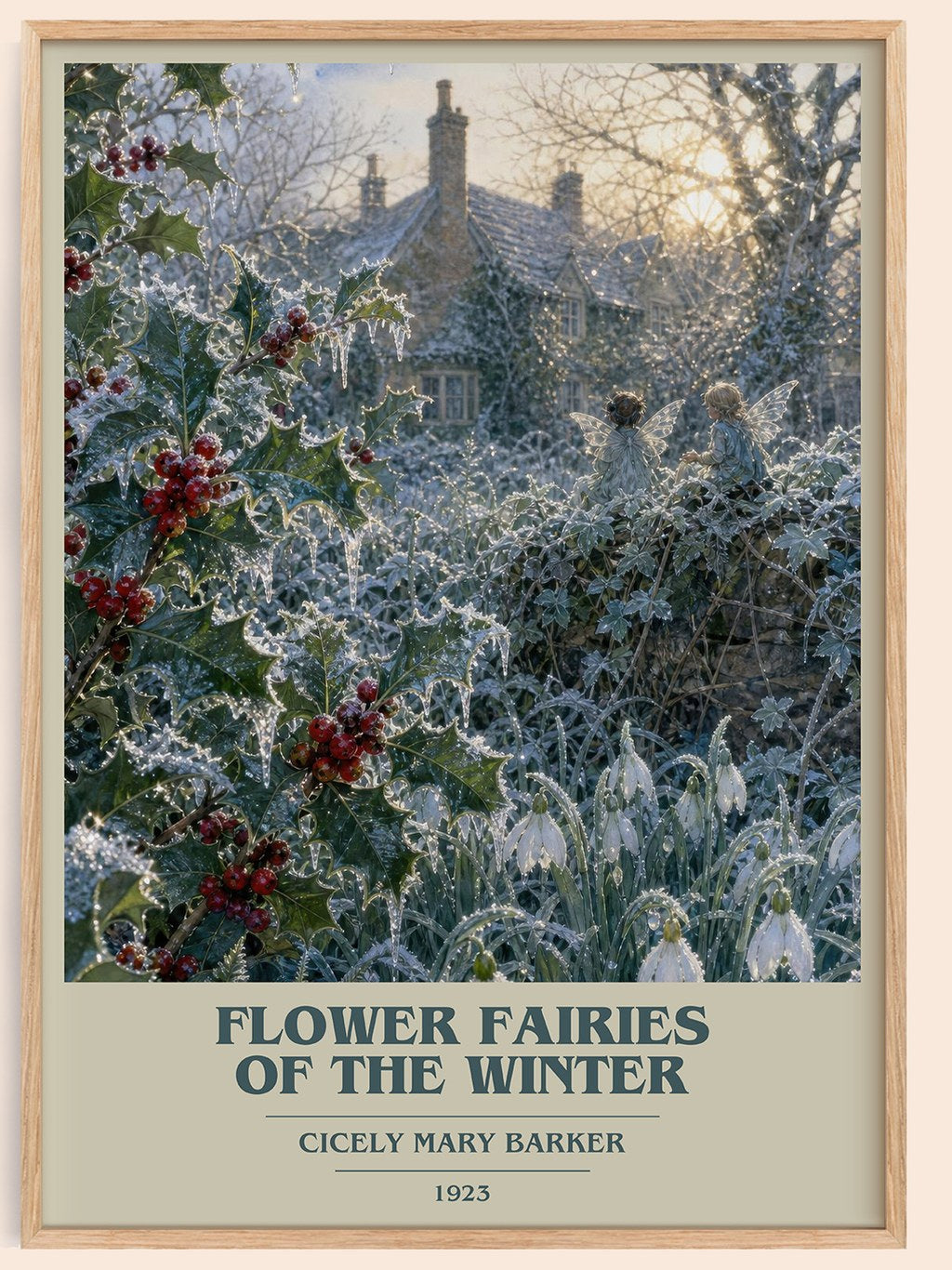 Flower Fairies of the Winter book cover book poster by Cicely Mary Barker – framed literary art print