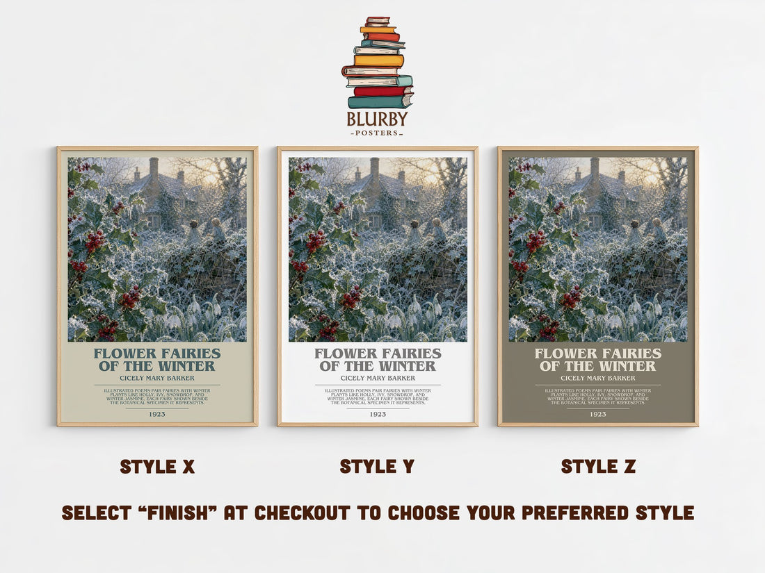 Flower Fairies of the Winter bookish print in frame leaning in hallway – childrens wall art (mockup)